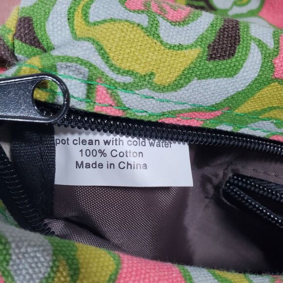 Kavu Medium Crossbody Bag Green Pink Floral Abstract Cotton Outdoors Rope Strap - Picture 8 of 12